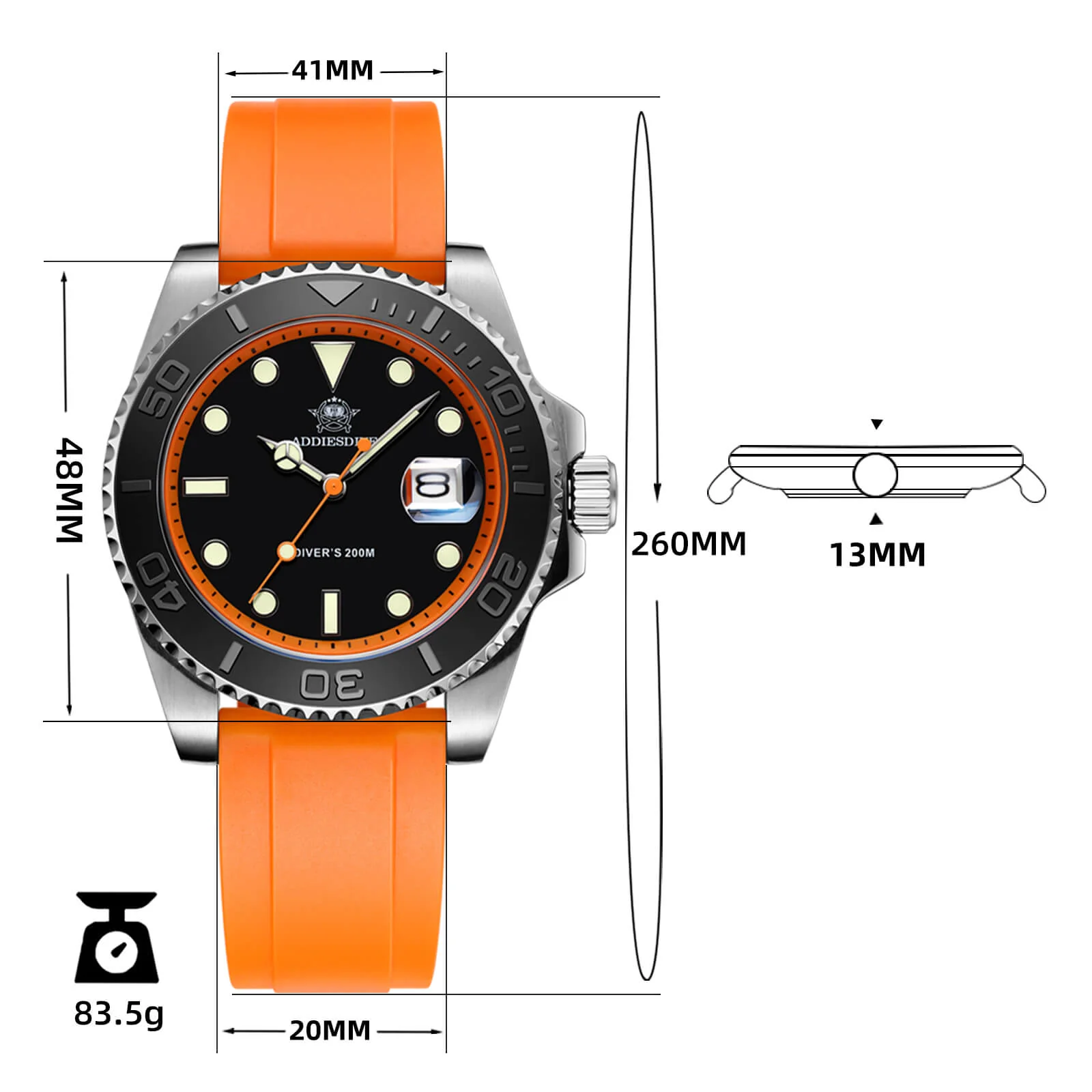 ★Holiday Sale★ADDIESDIVE 41mm Sports Quartz Watch Waterproof 200M (AD2040) - Image 2
