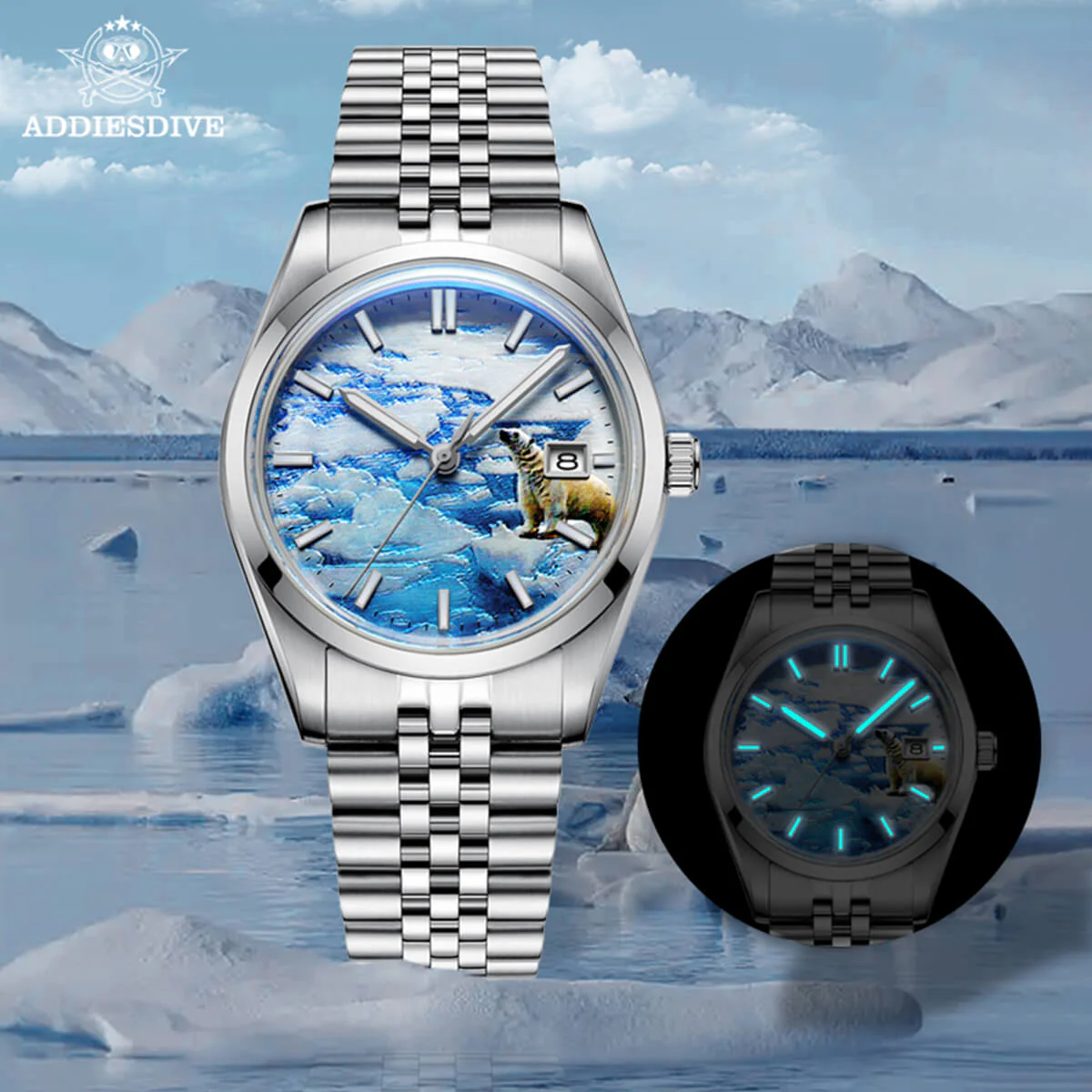 ★Holiday Sale★Addiesdive 39mm 3D Glacier Polar Bear Dial Automatic Watch （AD2042） - Image 13