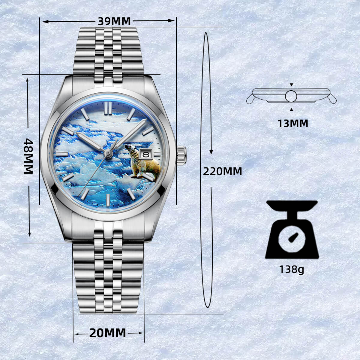 ★Holiday Sale★Addiesdive 39mm 3D Glacier Polar Bear Dial Automatic Watch （AD2042） - Image 3