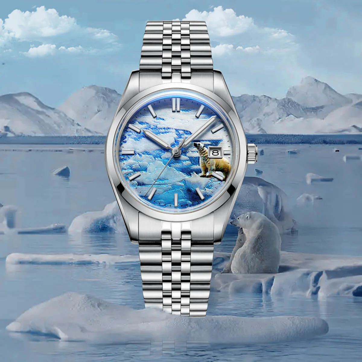 ★Holiday Sale★Addiesdive 39mm 3D Glacier Polar Bear Dial Automatic Watch （AD2042） - Image 4