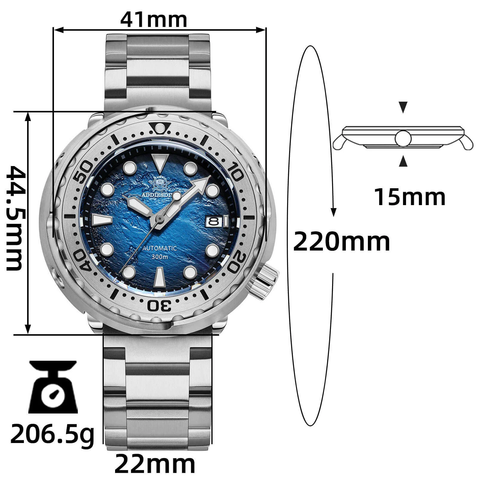 ★Holiday Sale★ADDIESDIVE® Tuna 300M Automatic Dive Watch AD2509 - Image 3