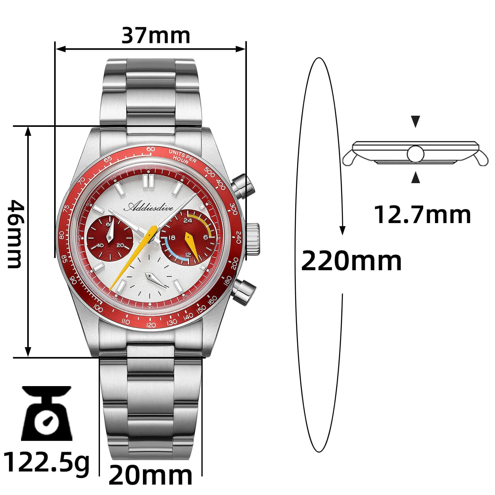 ADDIESDIVE 37mm VK63 Racing Chronograph Quartz Watch AD2539 - Image 3