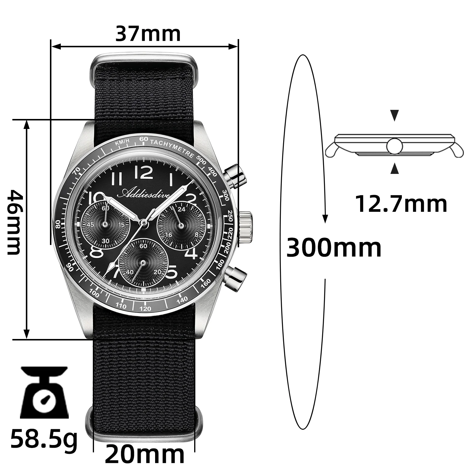 ADDIESDIVE 37mm VK63/0S20 Triple-Register Chronograph Watch AD2517/AD2543 - Image 6