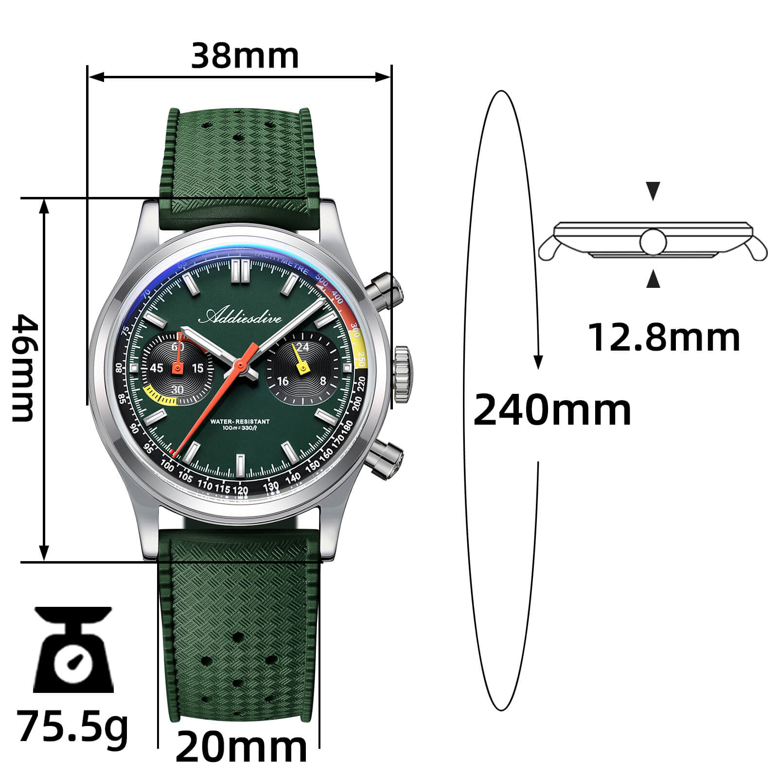 ★Flash Sale★ADDIESDIVE 38mm VK64 Racing-Inspired Chronograph Watch AD2529 - Image 9