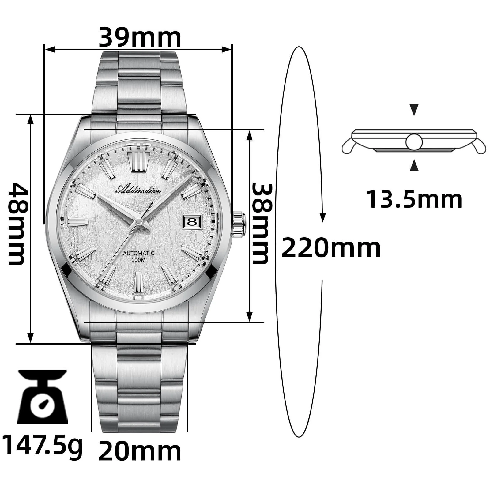 ★Holiday Sale★ADDIESDIVE 39mm 3D Bark Texture Dial NH35 Automatic Watch AD2075 - Image 13
