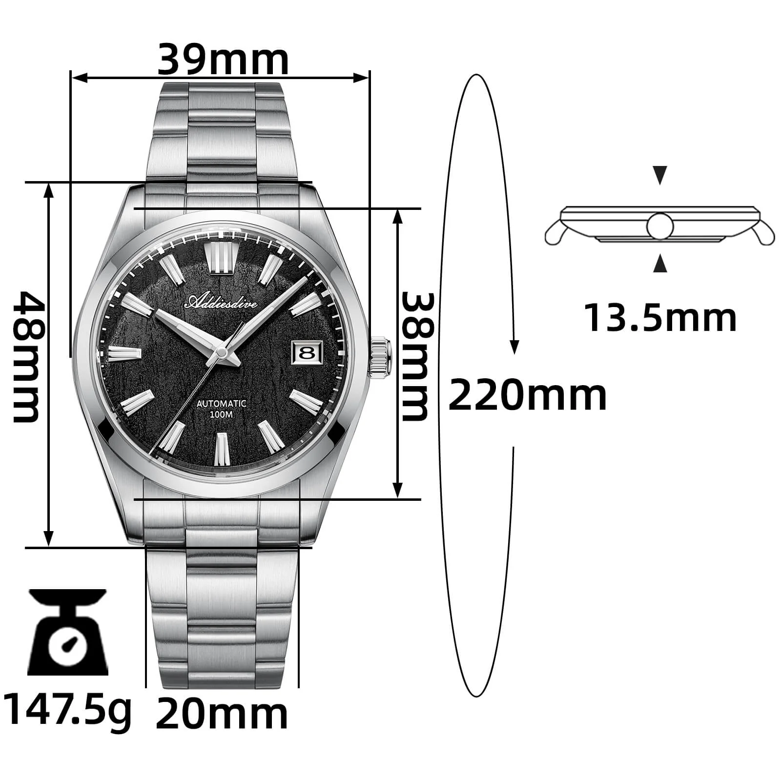 ★Holiday Sale★ADDIESDIVE 39mm 3D Bark Texture Dial NH35 Automatic Watch AD2075 - Image 28