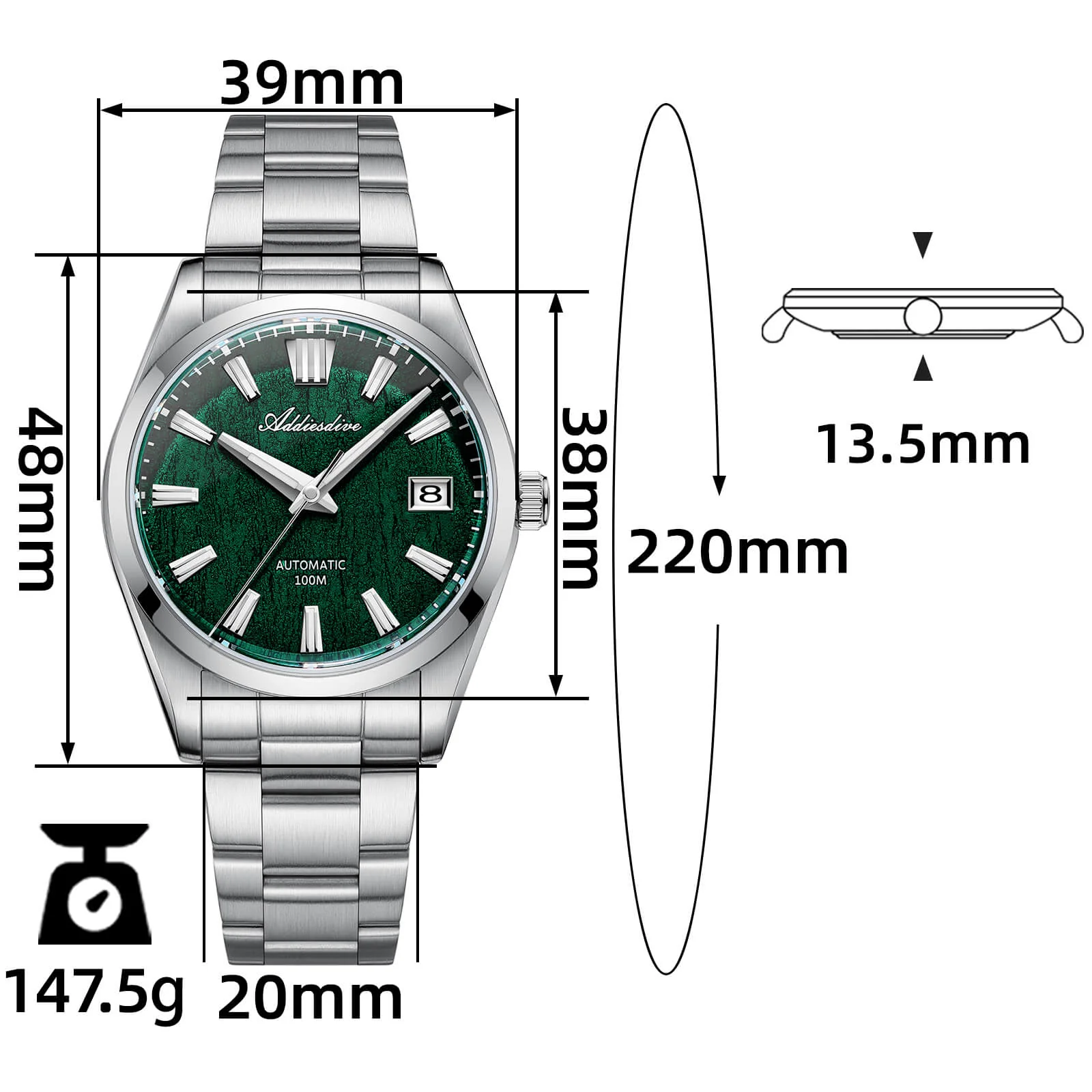 ★Holiday Sale★ADDIESDIVE 39mm 3D Bark Texture Dial NH35 Automatic Watch AD2075 - Image 3