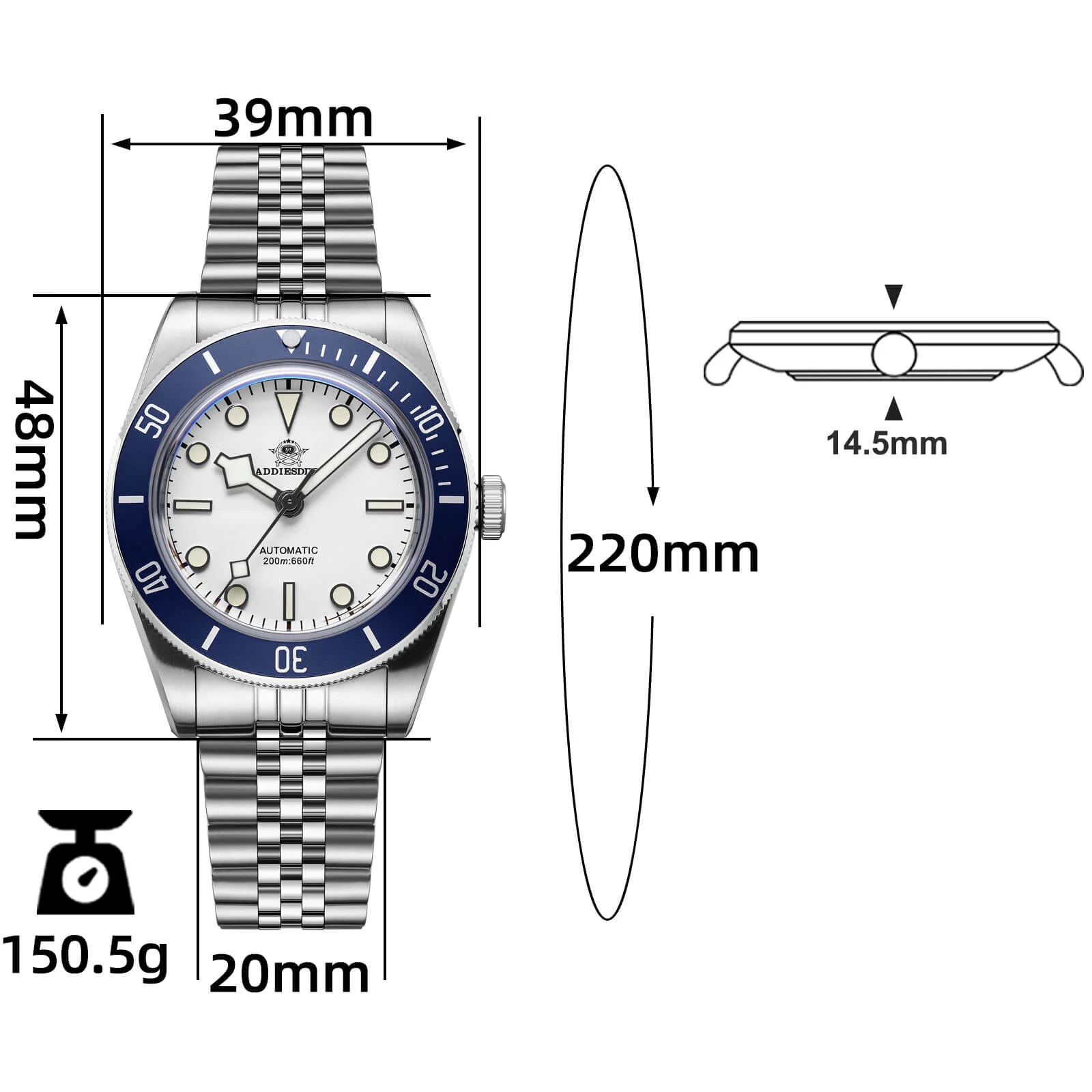 ADDIESDIVE 39mm BB58 Automatic Watch AD2043 - Image 2