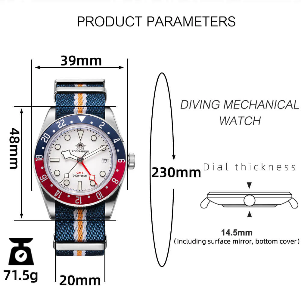 ★Holiday Sale★ADDIESDIVE 39mm BB58 GMT Quartz Watch AD2044 - Image 13