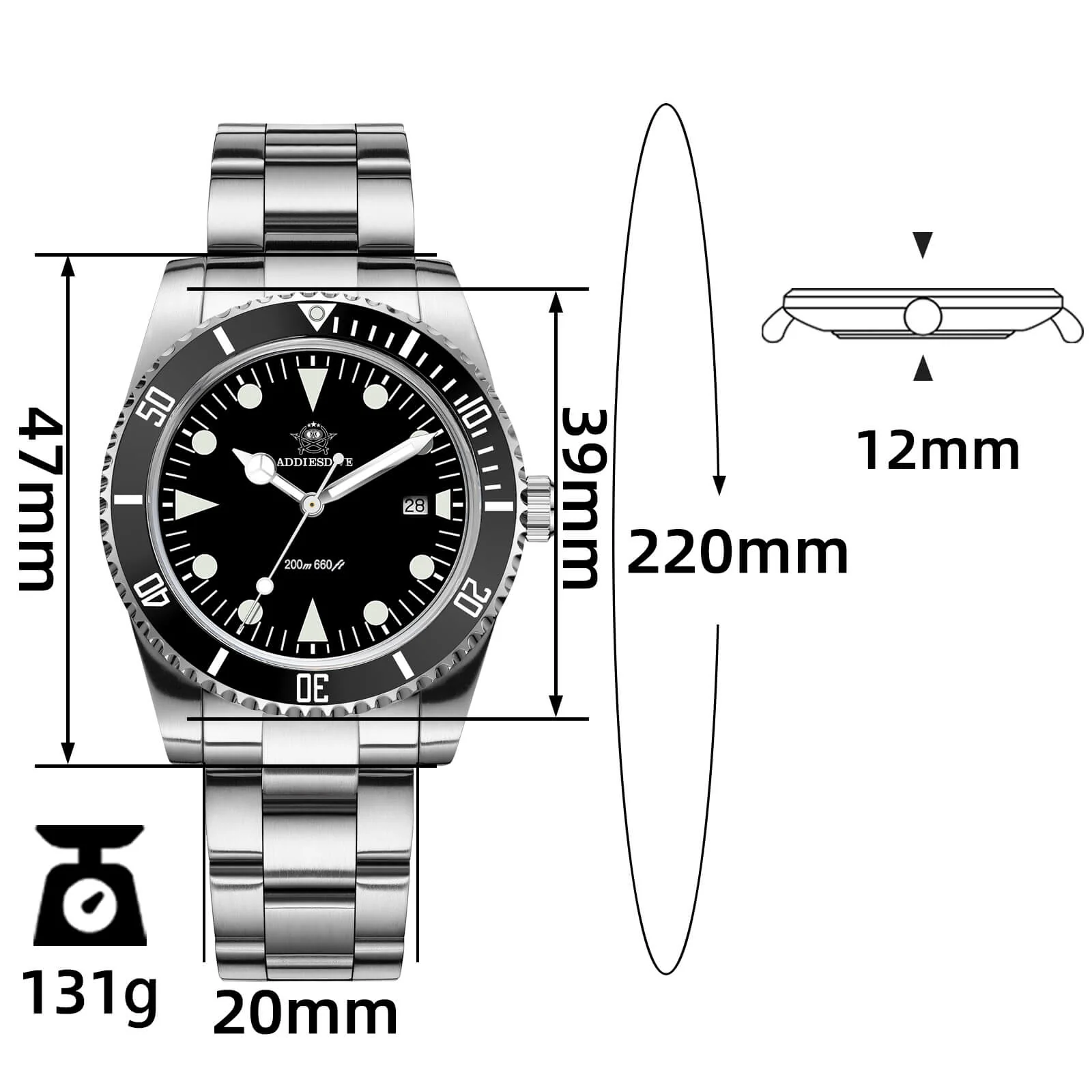 ★Holiday Sale★ADDIESDIVE 39mm Quartz Watch with Bi-directional Rotating Bezel AD2068 - Image 3