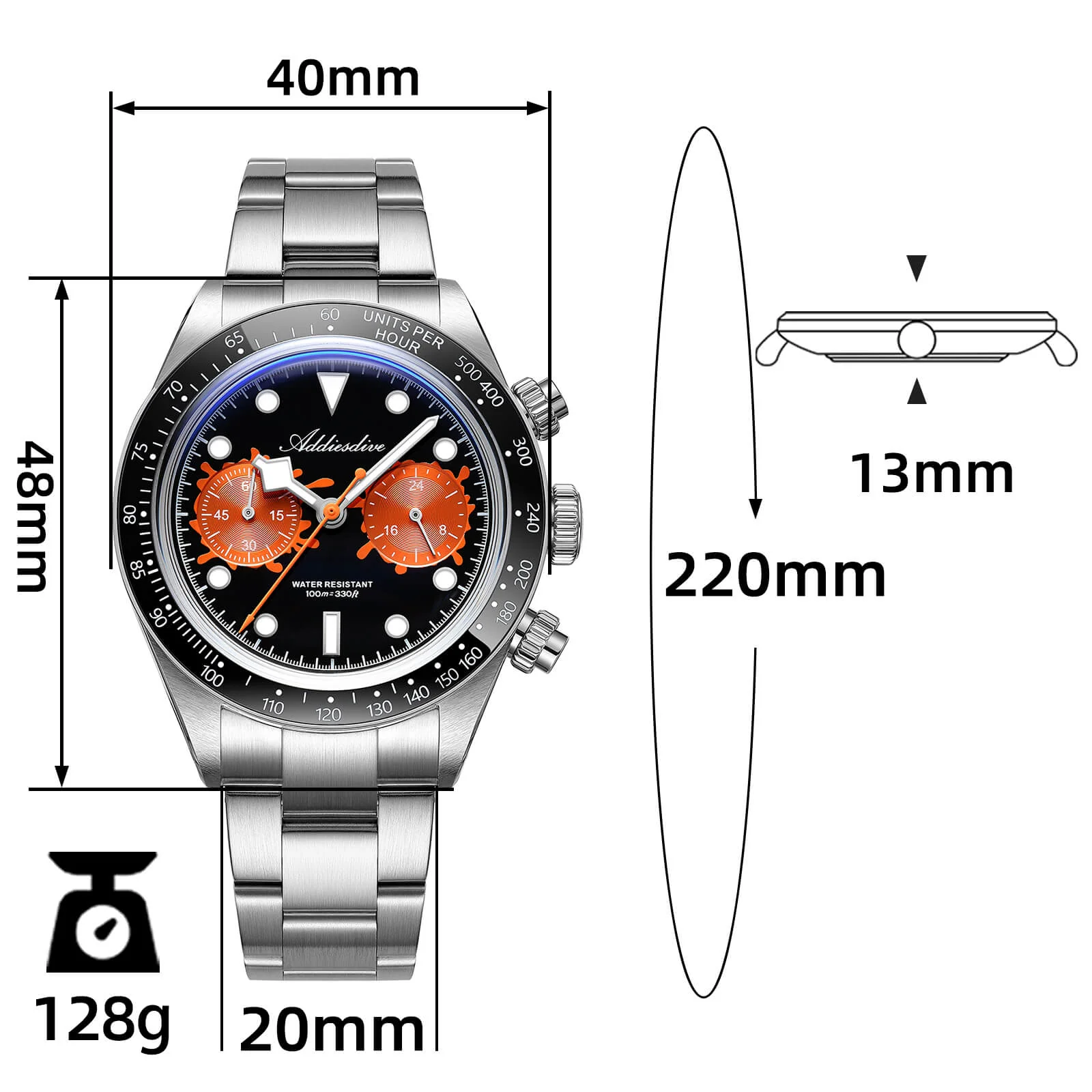 ★Holiday Sale★ADDIESDIVE 40mm VK64 Chronograph Watch AD2520 - Image 15