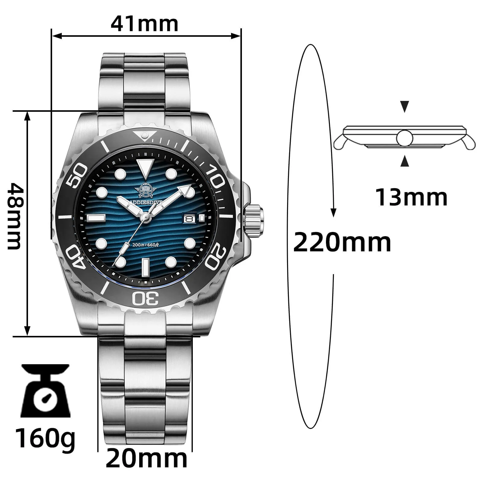 Addiesdive 41mm Desert Texture Sub Diver Quartz Watch AD2537 - Image 10