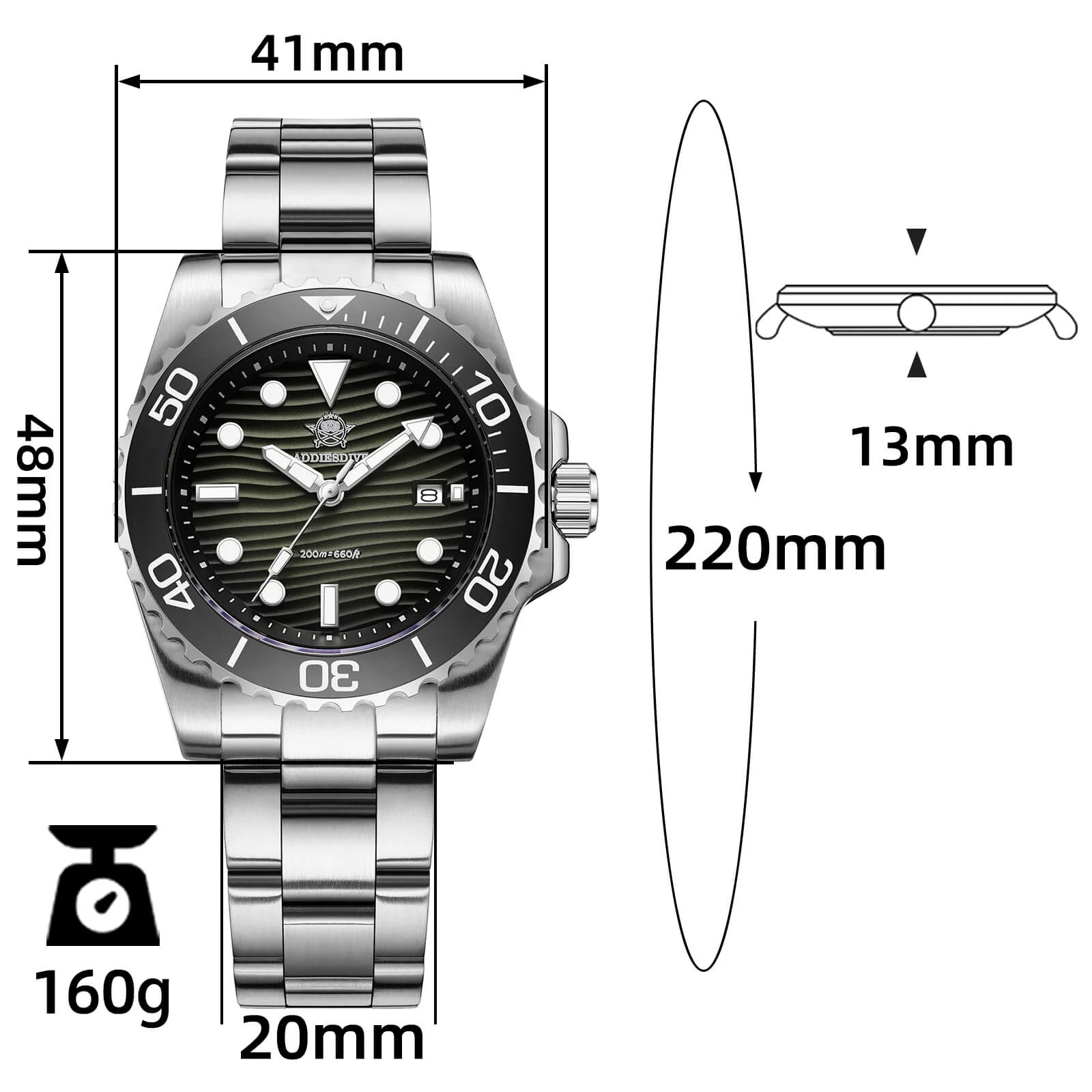 Addiesdive 41mm Desert Texture Sub Diver Quartz Watch AD2537 - Image 17