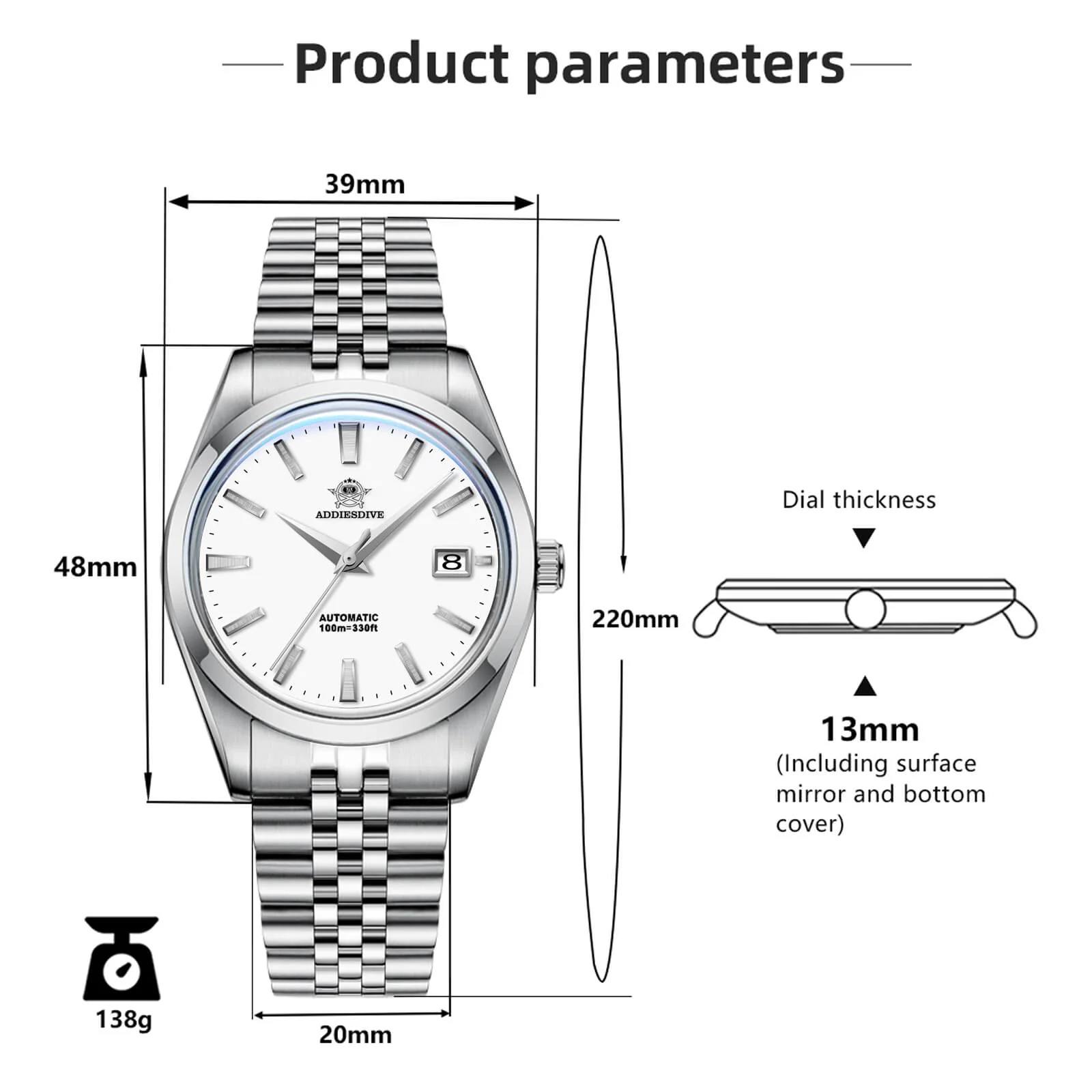 Addiesdive 39mm Automatic Watch Diver's 100M NH35 (AD2029) - Image 3