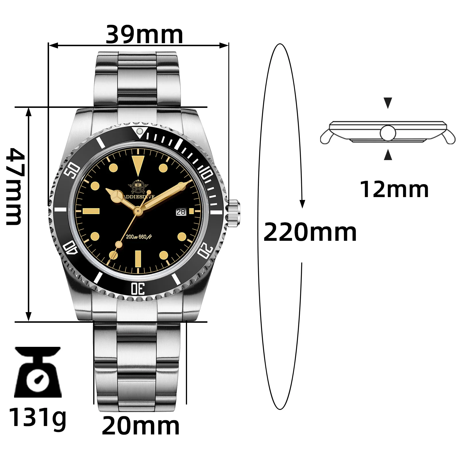 ADDIESDIVE 39mm Quartz Watch with Bi-directional Rotating Bezel AD2072 - Image 13