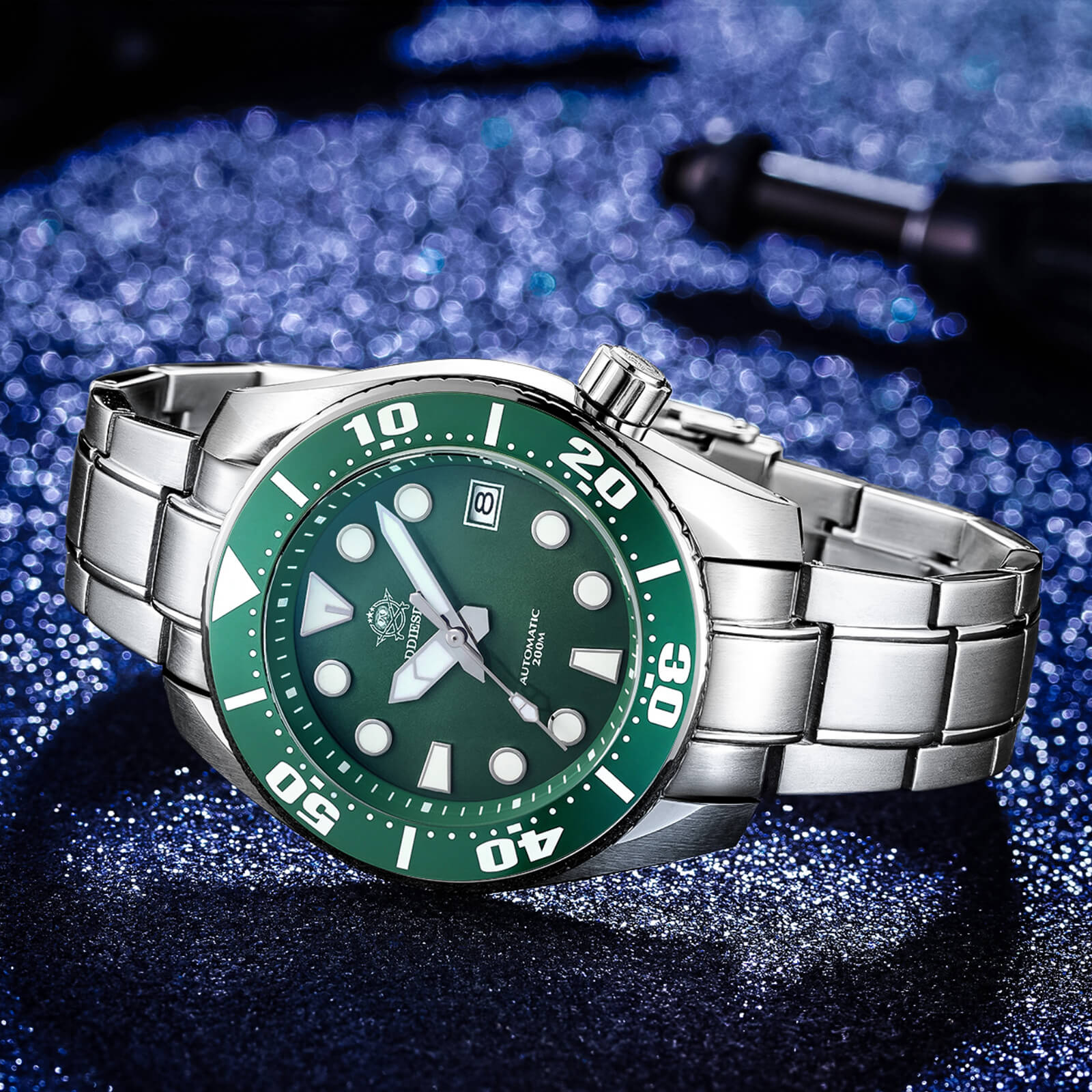 ★Holiday Sale★ADDIESDIVE® Sumo Green Professional Dive Watch for Men 44.5mm (MY-H10) Black/Green Dial - Image 5