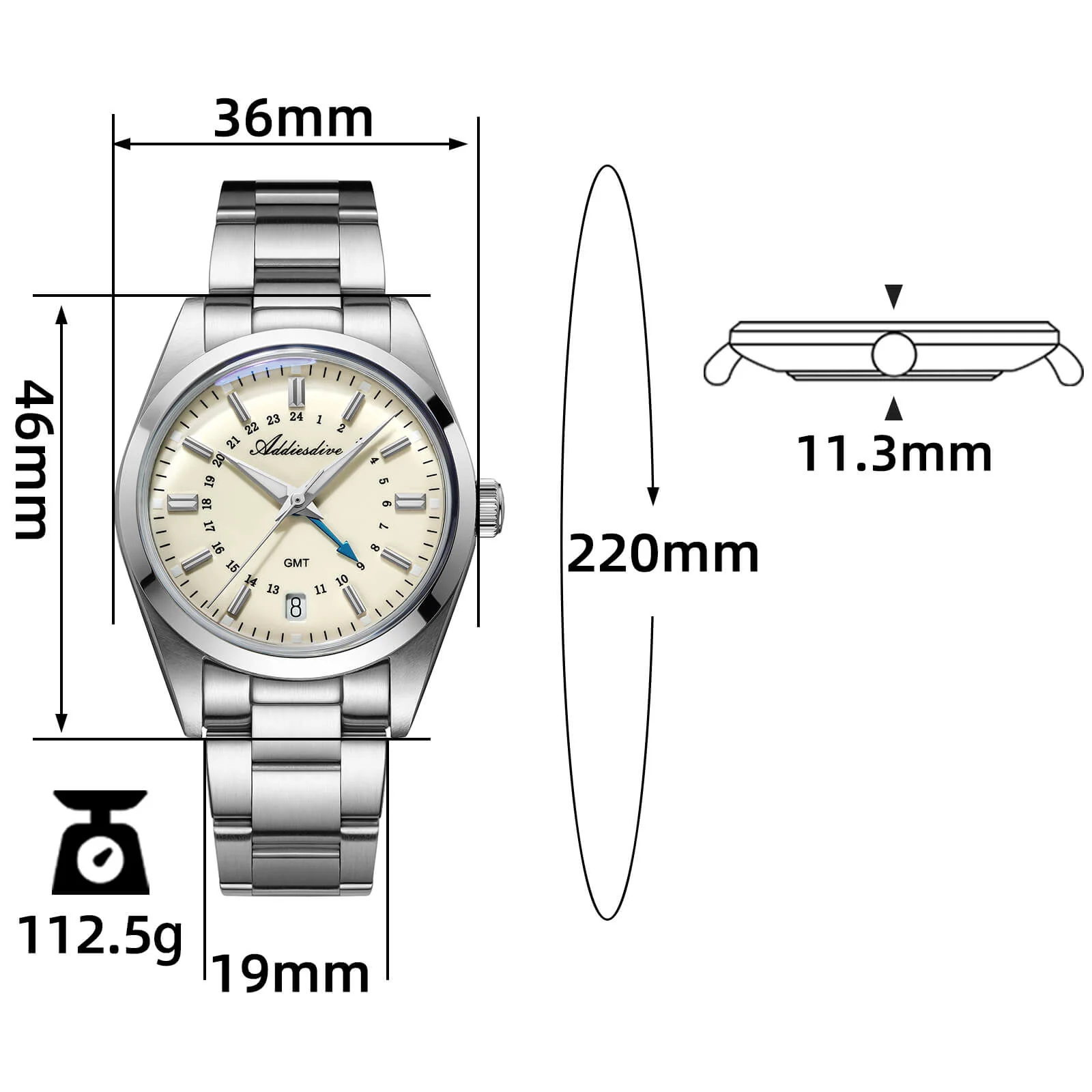 ADDIESDIVE Elegance Collection GMT Quartz Watch AD2065 - Image 3