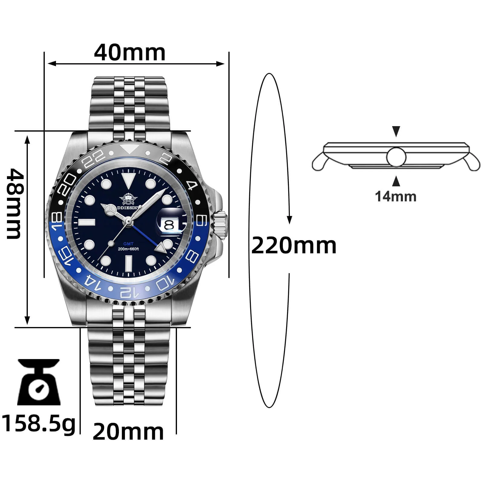 ADDIESDIVE Water Ghost Luxury Dive Watch GMT Quartz Watch AD2050-with Calendar - Image 18