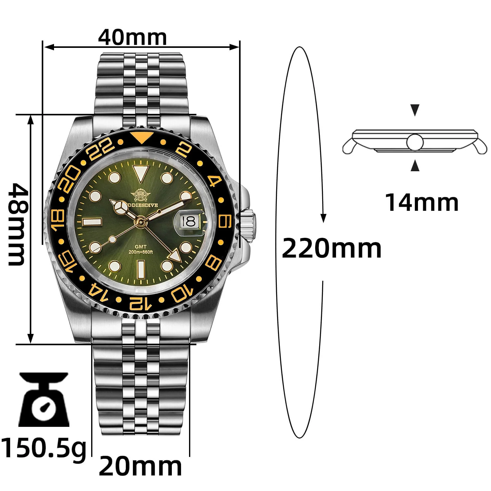 ADDIESDIVE Water Ghost Luxury Dive Watch GMT Quartz Watch AD2050-with Calendar - Image 21
