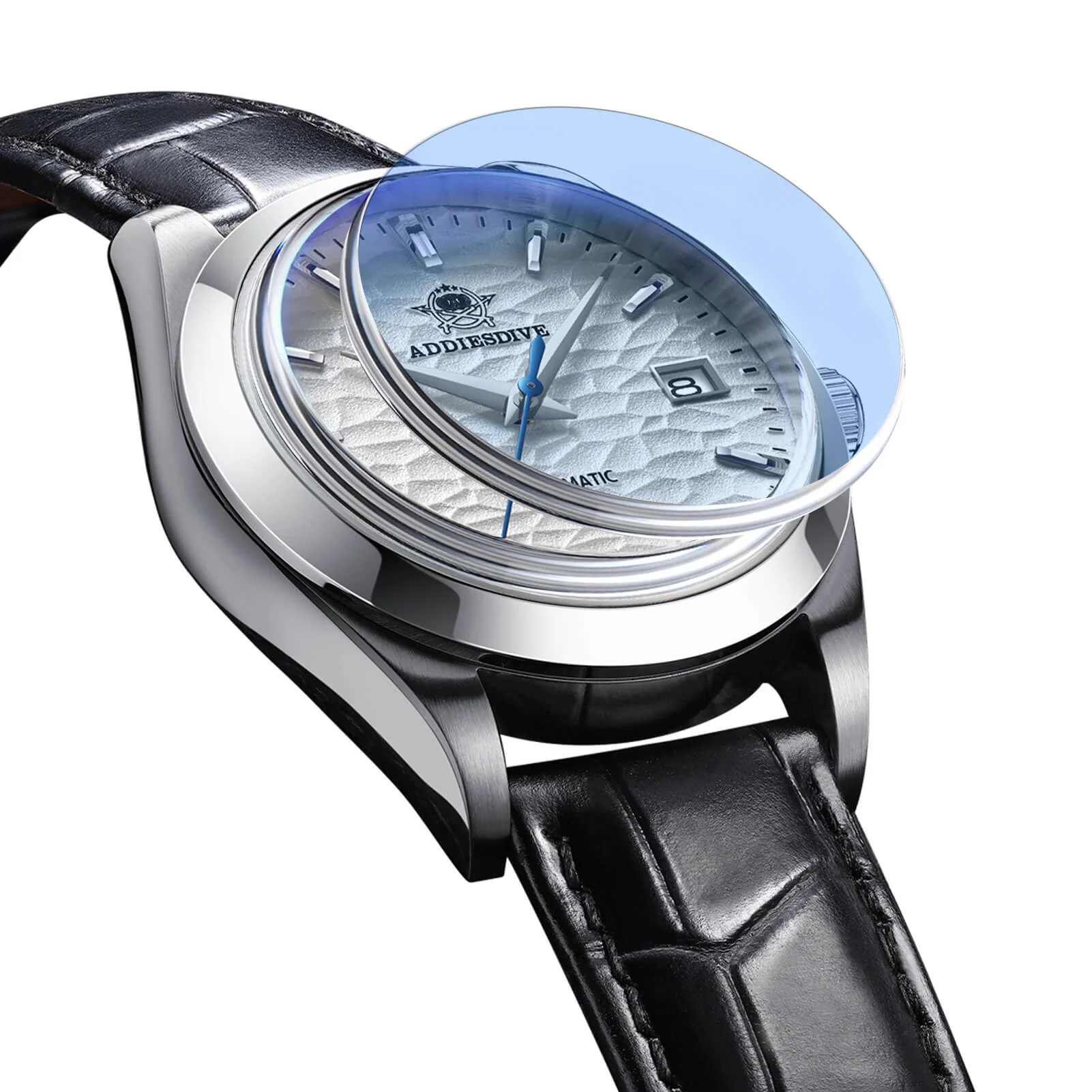 ADDIESDIVE Men's Stainless Steel White Dial with Black Leather Strap AD2118 - Image 5