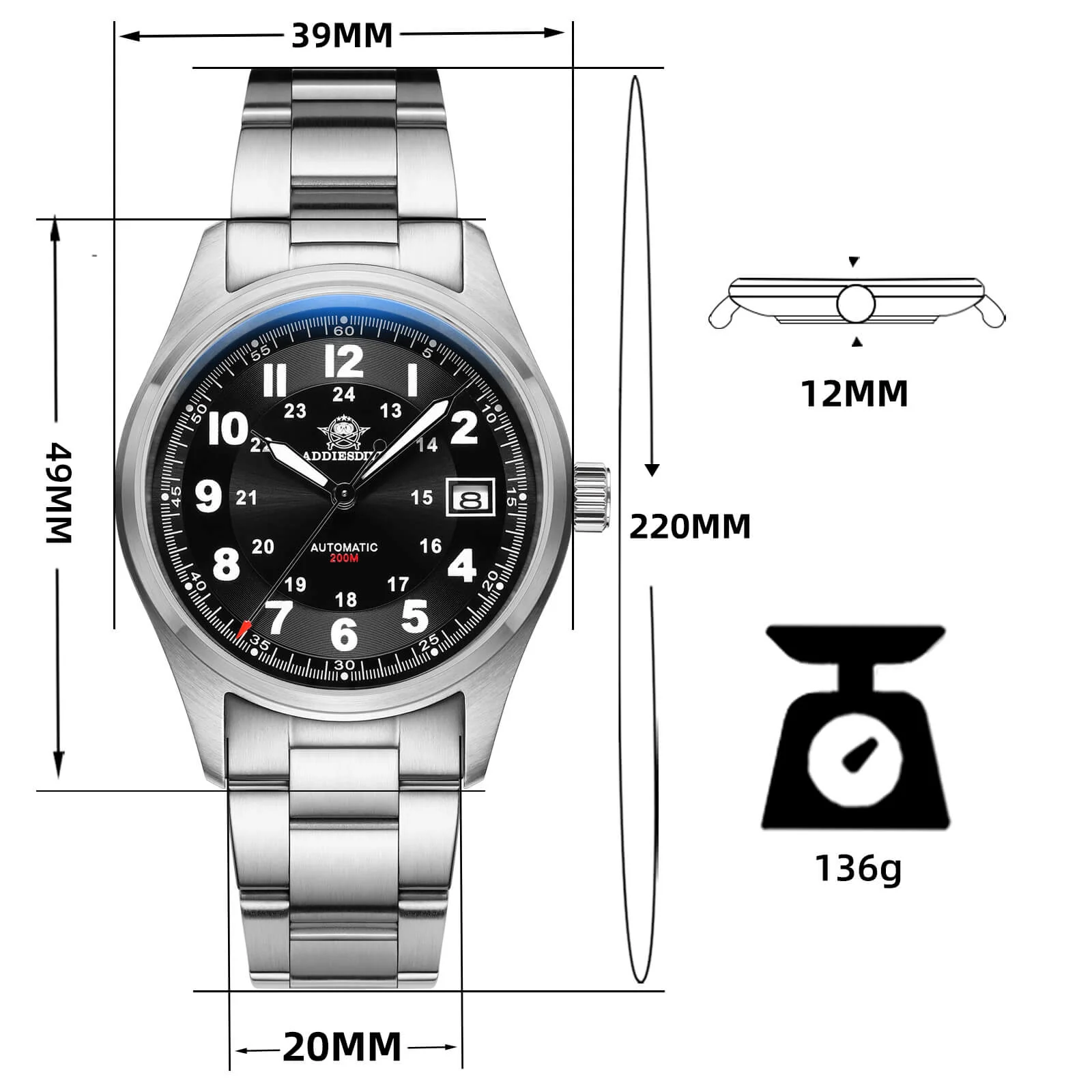 ★Flash Sale★ADDIESDIVE® Men's Elegant Automatic Watch Diver 200M (AD2048) - Image 32