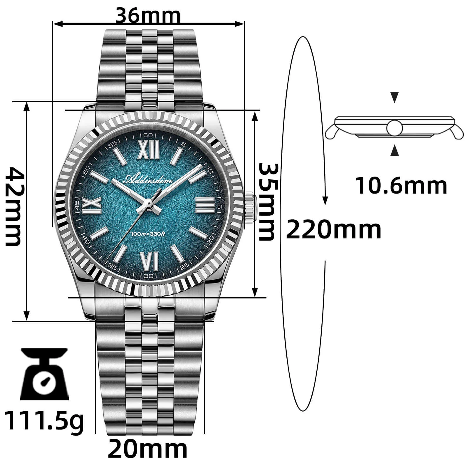 ★India Warehouse★ADDIESDIVE 36mm DJ Homage Men Watch AD2512 - Image 3