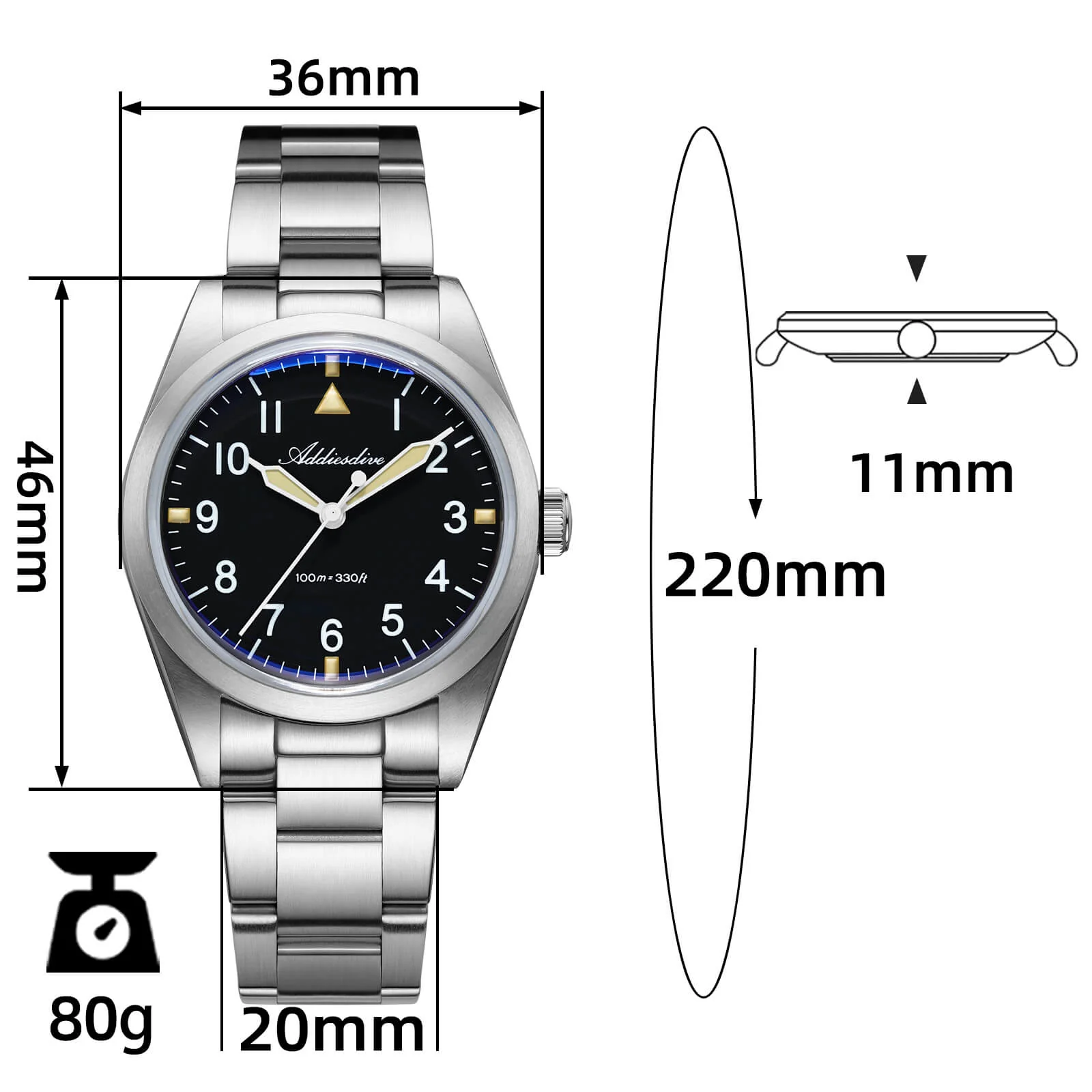 ★Holiday Sale★Addiesdive 36mm Titanium Military Field Watch AD2502 - Image 2