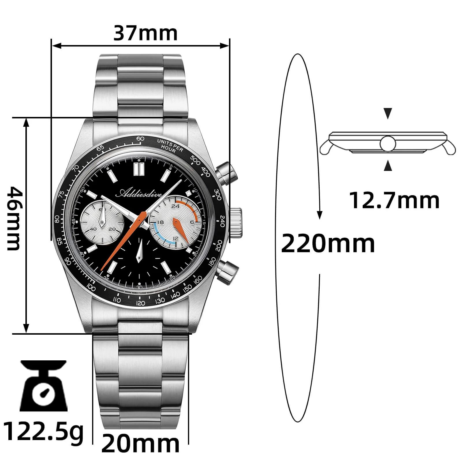 ADDIESDIVE 37mm VK63 Racing Chronograph Quartz Watch AD2539 - Image 10