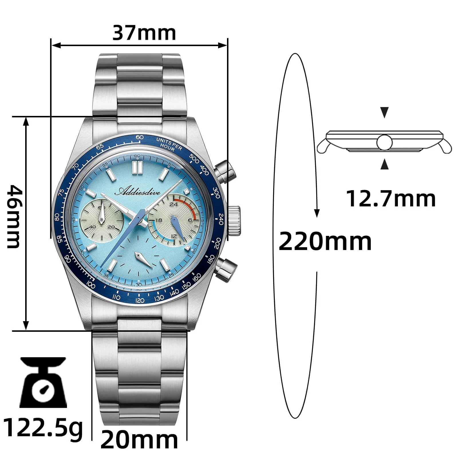 ADDIESDIVE 37mm VK63 Racing Chronograph Quartz Watch AD2539 - Image 15