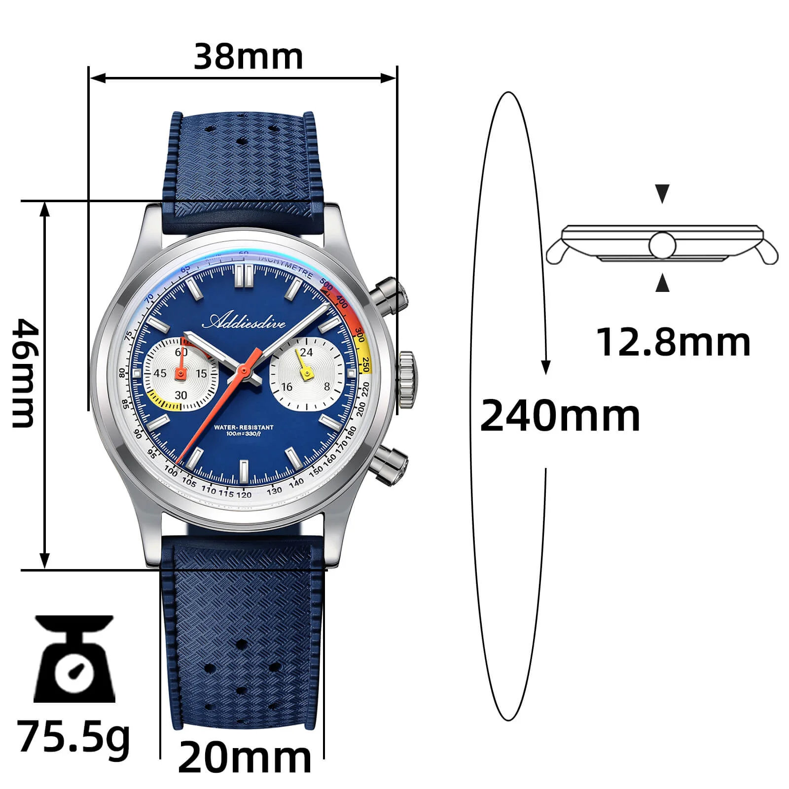 ★Flash Sale★ADDIESDIVE 38mm VK64 Racing-Inspired Chronograph Watch AD2529 - Image 17