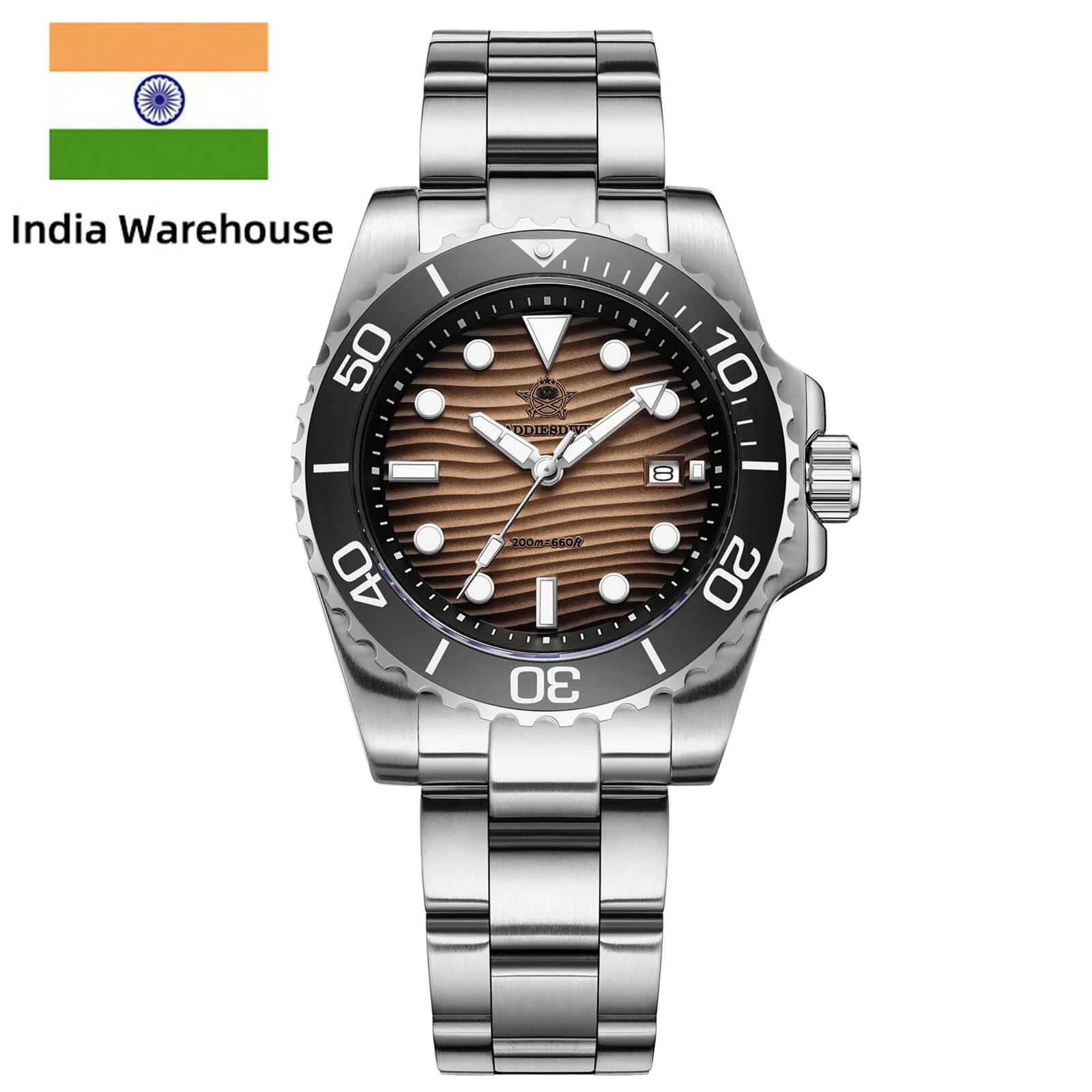 ★India Warehouse★Addiesdive 41mm Desert Texture Sub Diver Quartz Watch AD2537