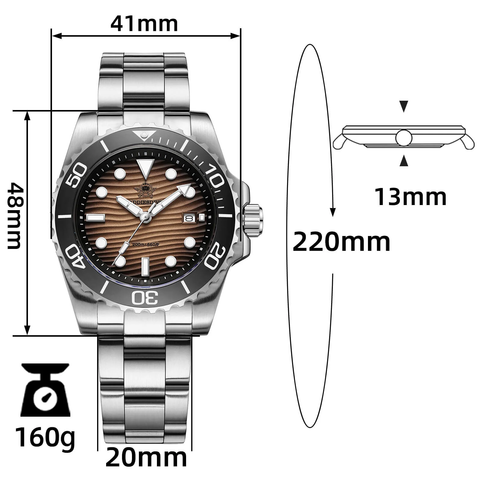 Addiesdive 41mm Desert Texture Sub Diver Quartz Watch AD2537 - Image 2