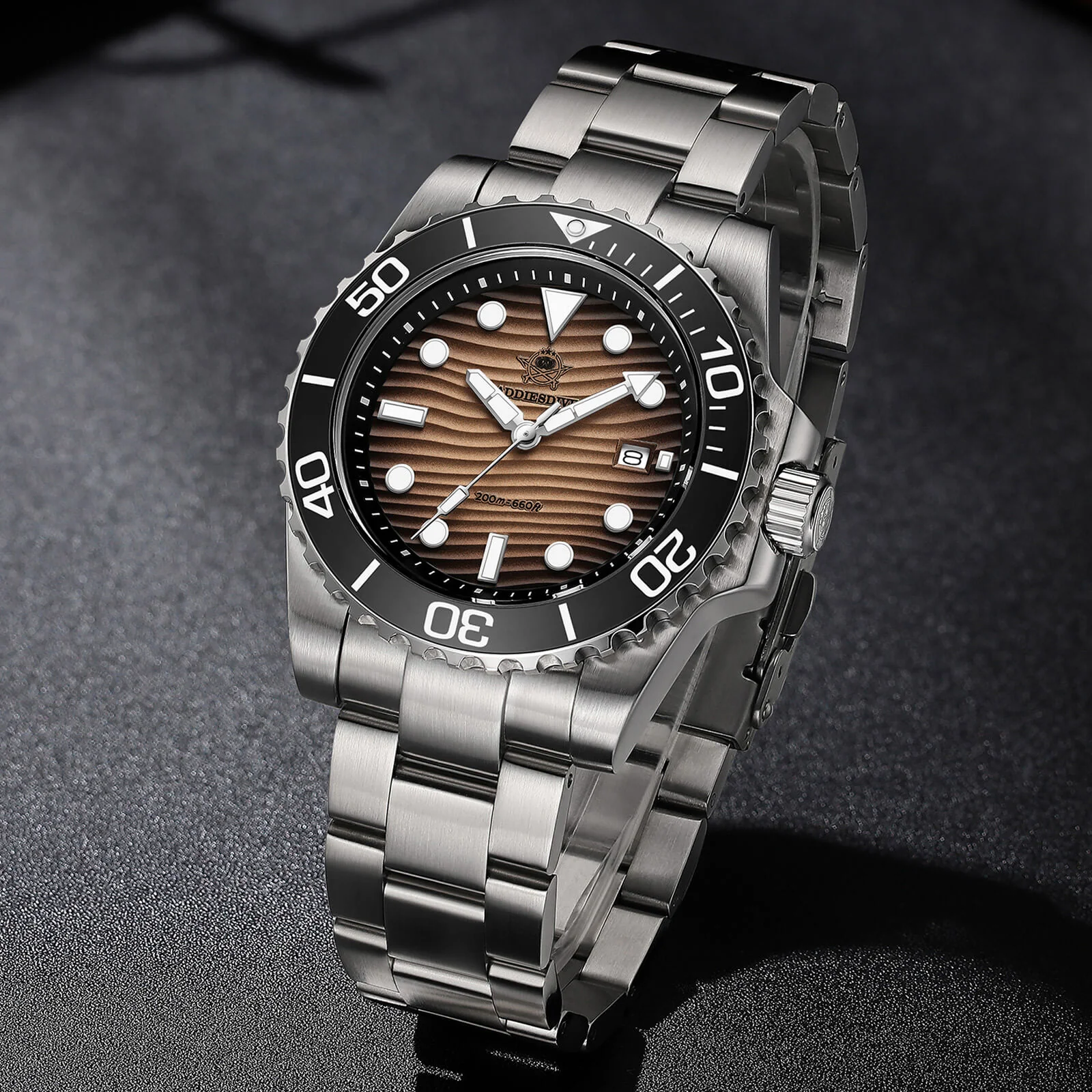Addiesdive 41mm Desert Texture Sub Diver Quartz Watch AD2537 - Image 3