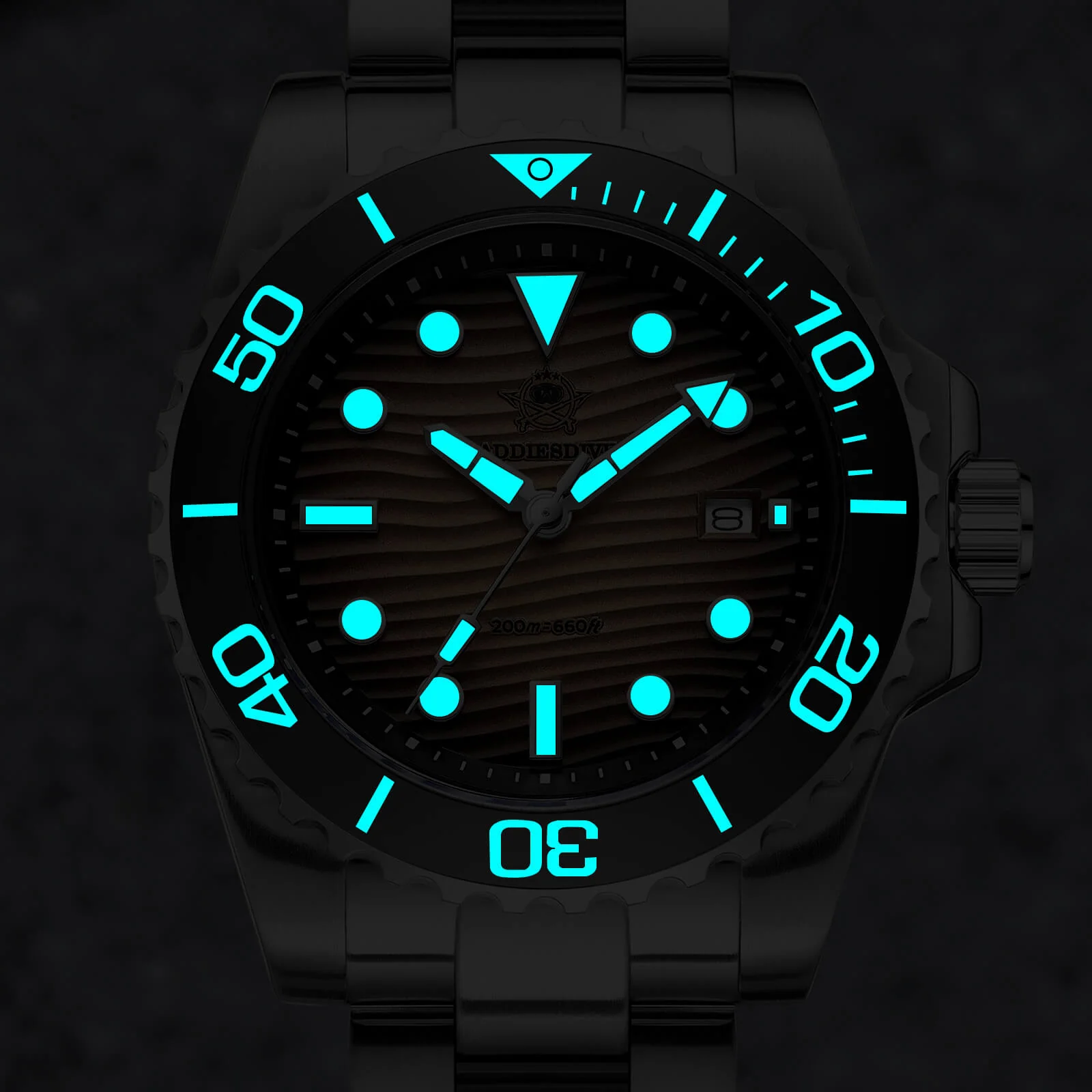 Addiesdive 41mm Desert Texture Sub Diver Quartz Watch AD2537 - Image 8