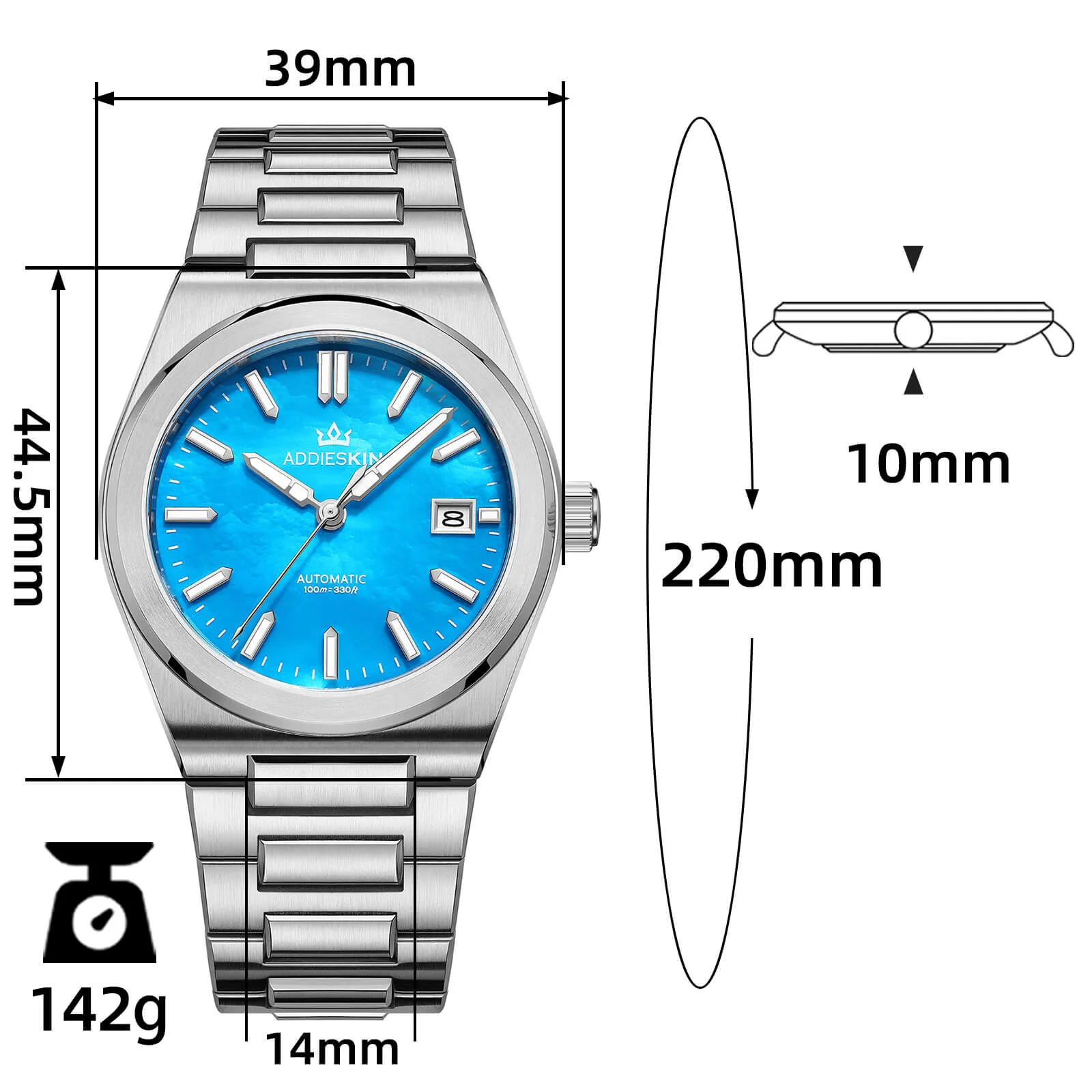 ★India Warehouse★AddiesKIN 39mm MOP Dial Miyota 9015 Men’s Watch K008 - Image 6