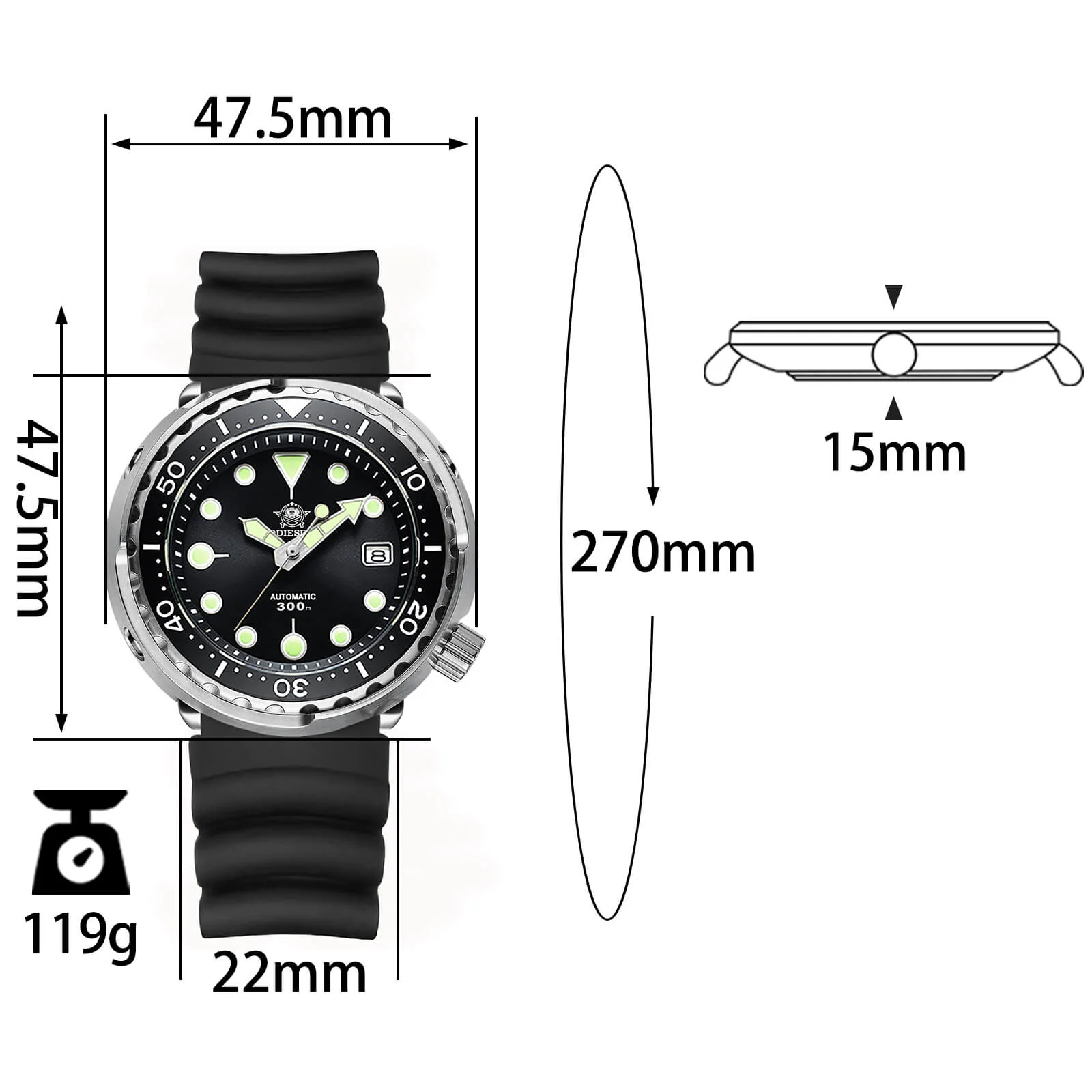 U.S. Warehouse -ADDIESDIVE® Tuna 300M Automatic Diver Watch Tuna Diver  ( MY-H5) - Image 11