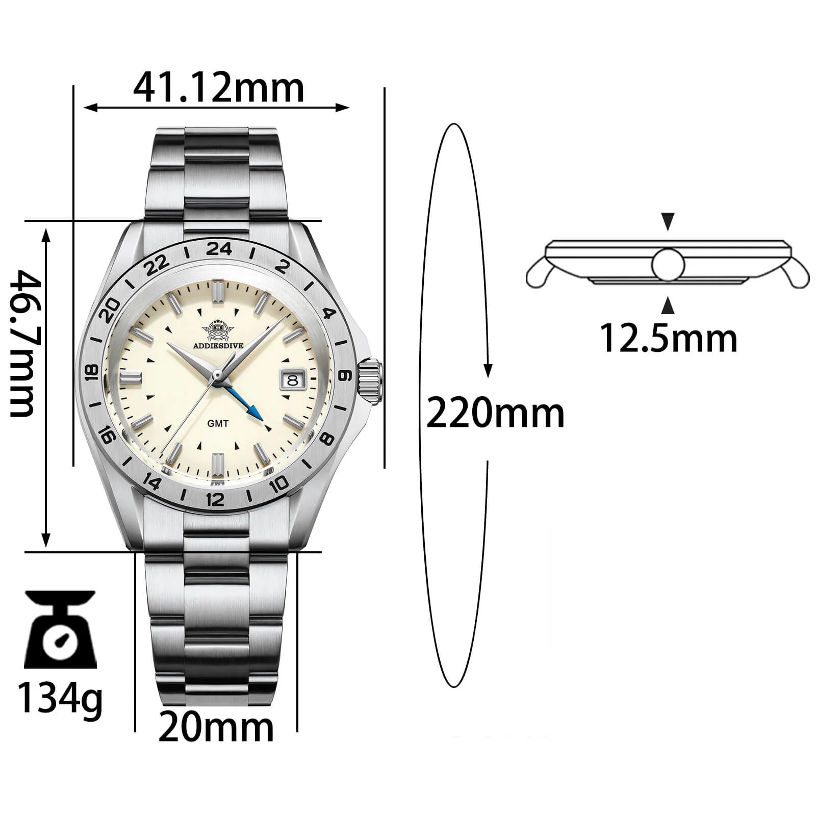 U.S. Warehouse -ADDIESDIVE 38mm GMT Quartz Watch AD2063 - Image 2