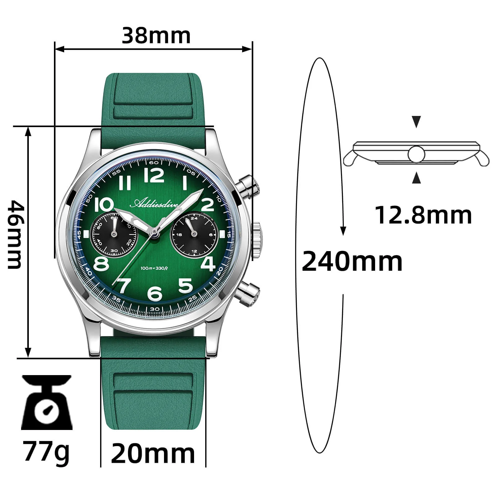 ★Holiday Sale★ADDIESDIVE 38mm VK64 Chronograph Watch AD2516 - Image 11