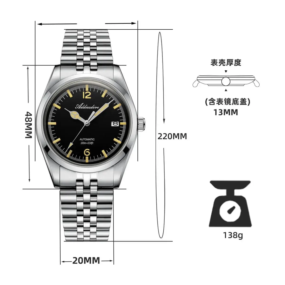 U.S. Warehouse -Addiesdive 39mm Automatic Watch Diver's 100M NH35 (AD2038) - Image 2
