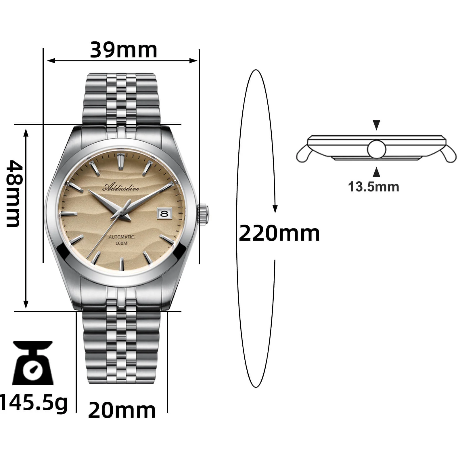 U.S. Warehouse -Addiesdive 39mm Sand Dial NH35 Mechanical Watch AD2059 - Image 2