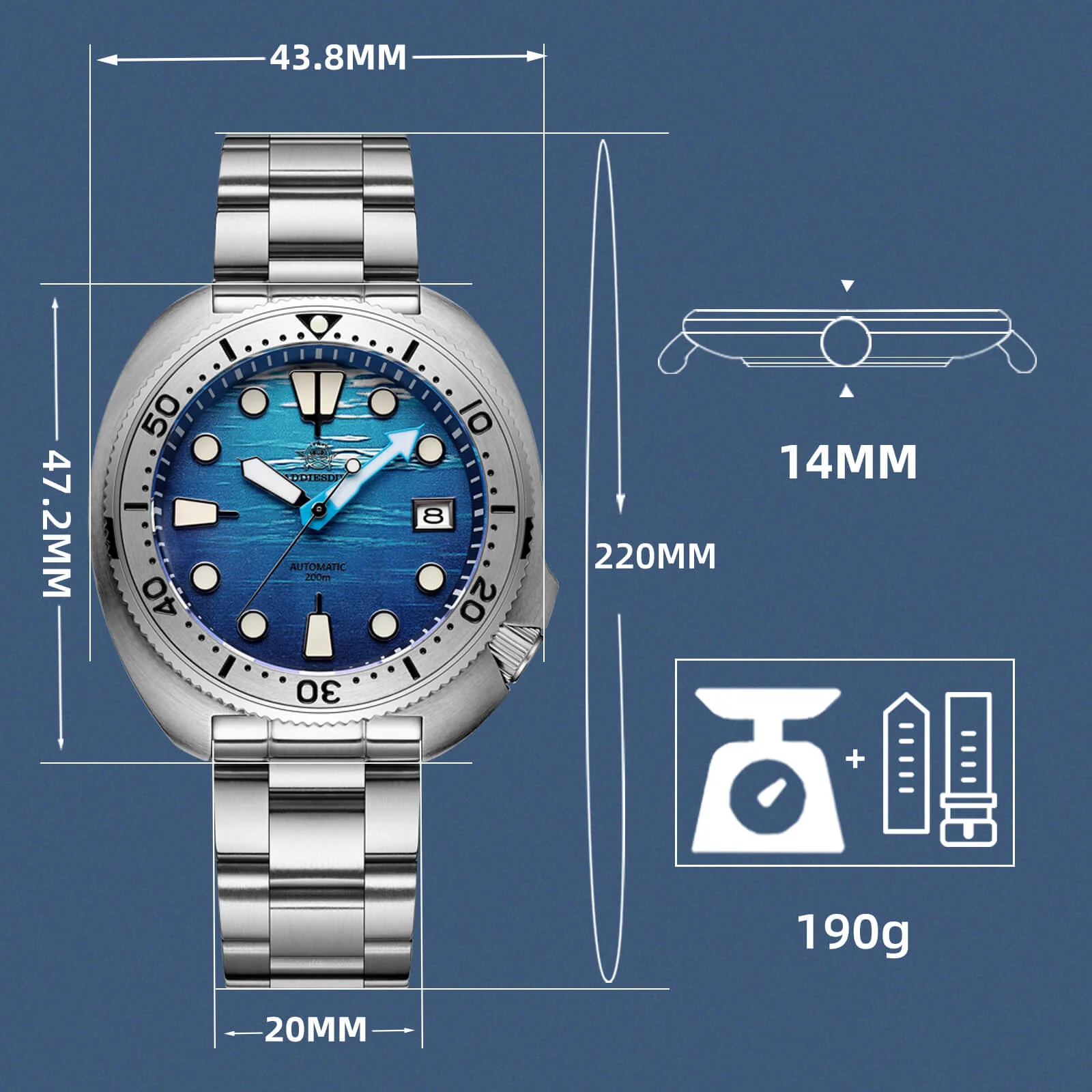 ADDIESDIVE 3D Turtle Dial Dive Watch（AD2045） - Image 2
