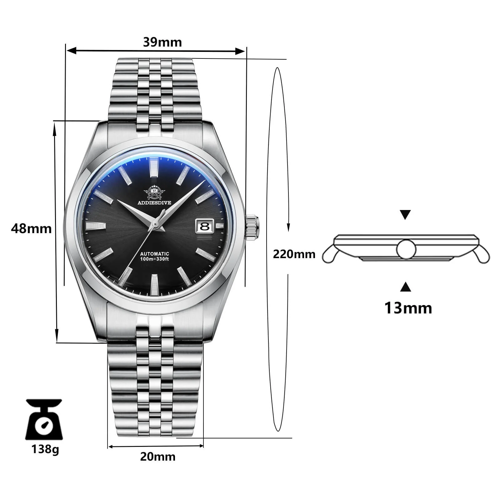 Addiesdive 39mm Automatic Watch Diver's 100M NH35 (AD2029) - Image 13